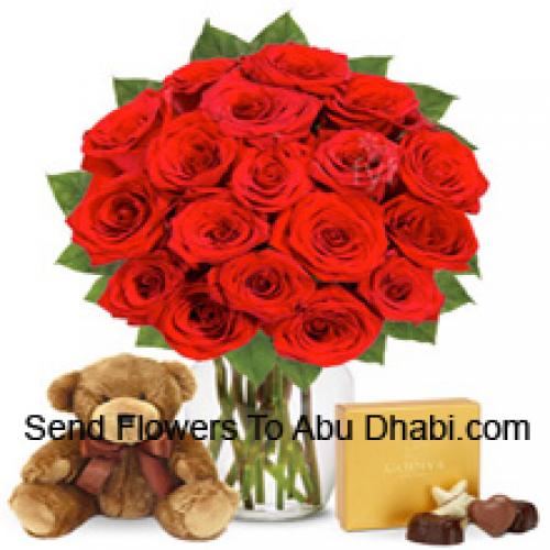 12 Roses with Yummy Chocolates and Teddy