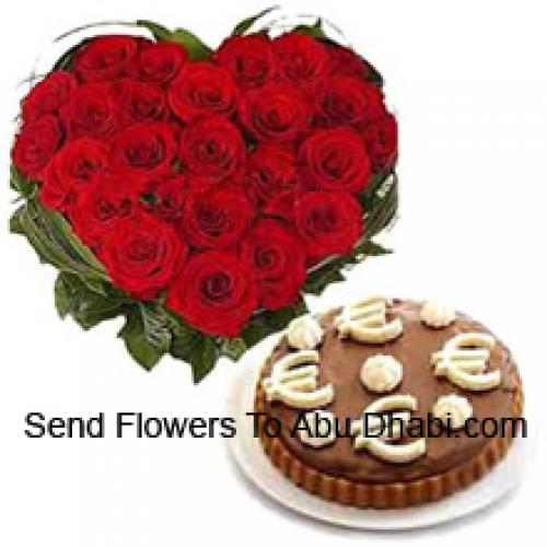 40 Red Roses with Tasty 1/2 Kg Mousse Cake