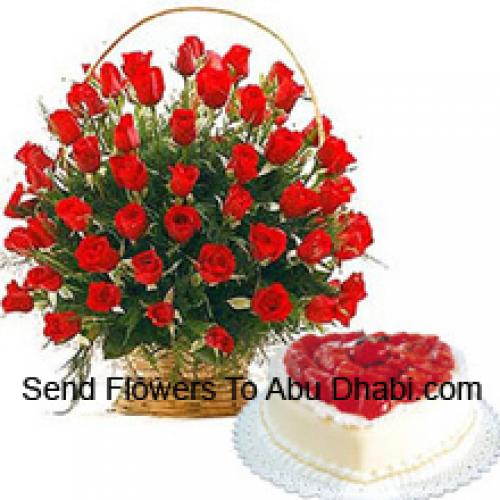 50 Red Roses with Yummy Vanilla Cake