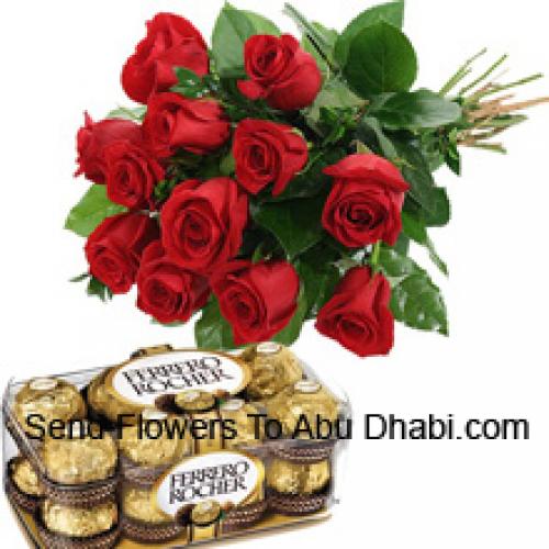 12 Red Roses with Yummy Chocolates