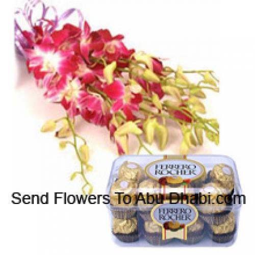 Incantevoli orchidee rosa con 16 pezzi di Ferrero Rocher