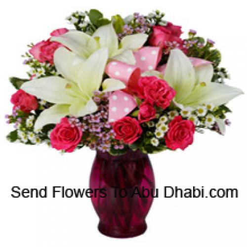 Cute Pink Roses and White Lilies