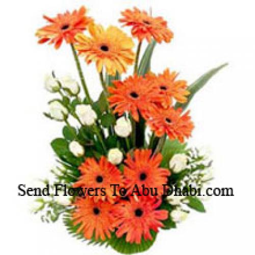 Red and White Gerberas and Roses Basket