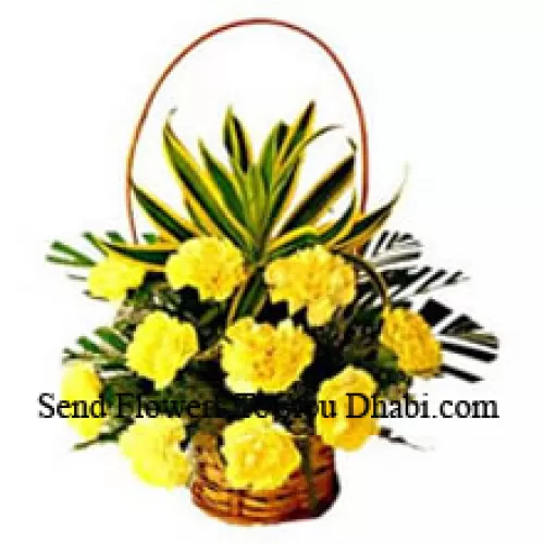 Basket Of 12 Yellow Carnations