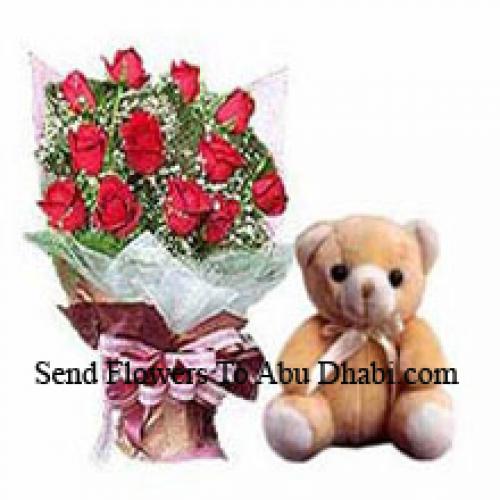 12 Beautiful Roses with Elegant Teddy