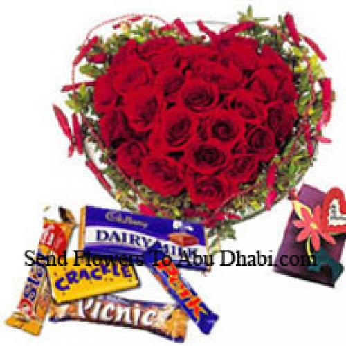 Heart Shaped 40 Roses with Assorted Chocolates